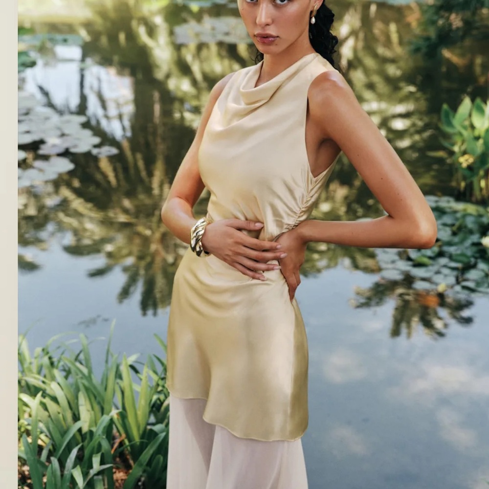 Reformation Gold and Cream Dress